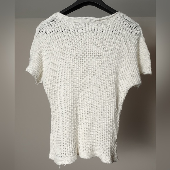 Marble White Knit Short Sleeved Sweater Size L - Picture 2 of 4